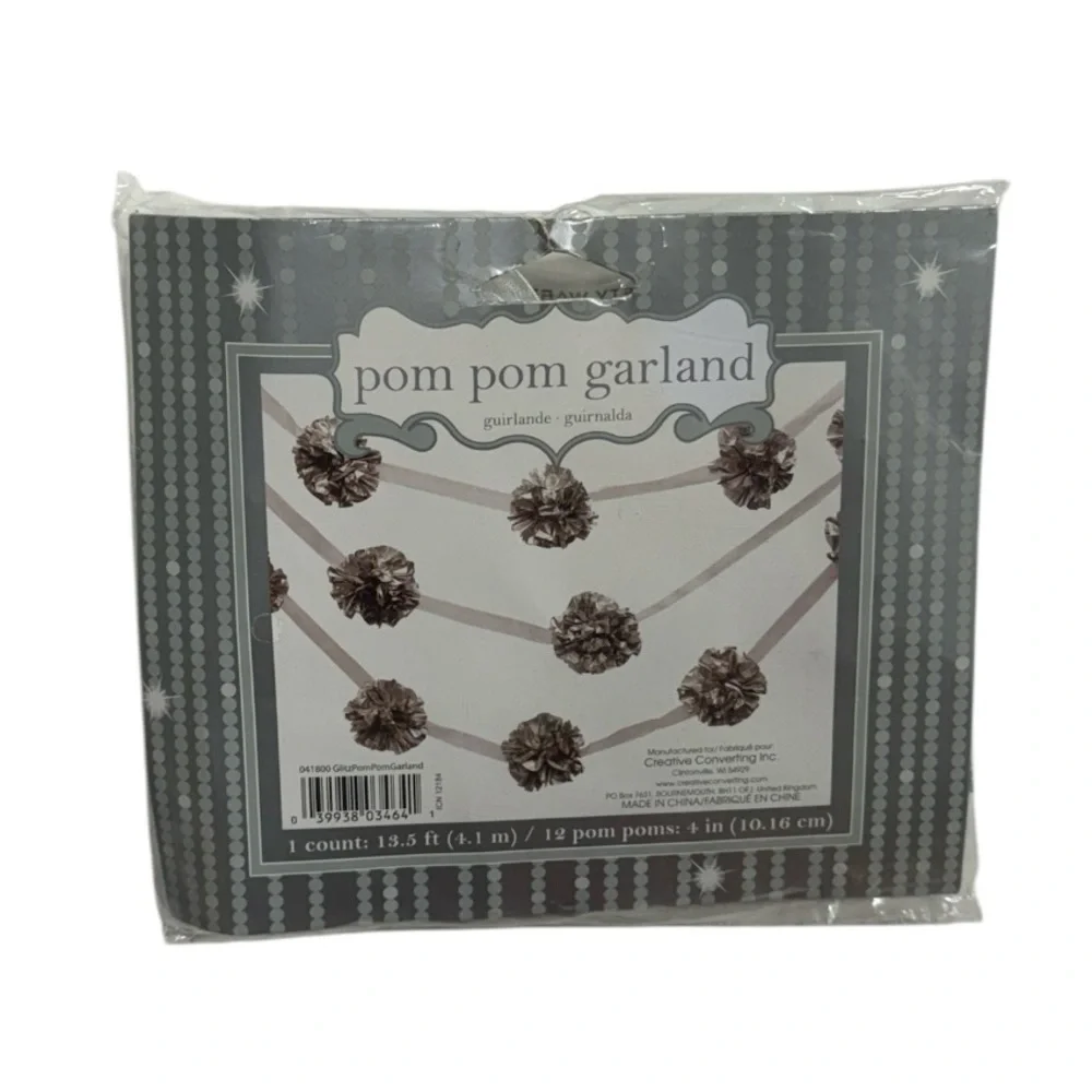 Creative Converting silver colored Pom Pom garland brand new in packaging!